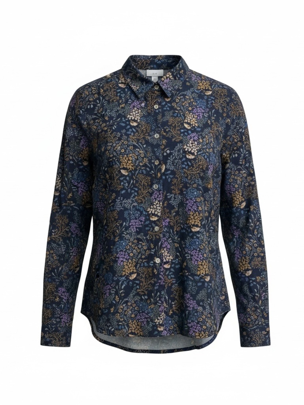 J. Jill Navy Floral Button-Down Shirt with Fall Accents